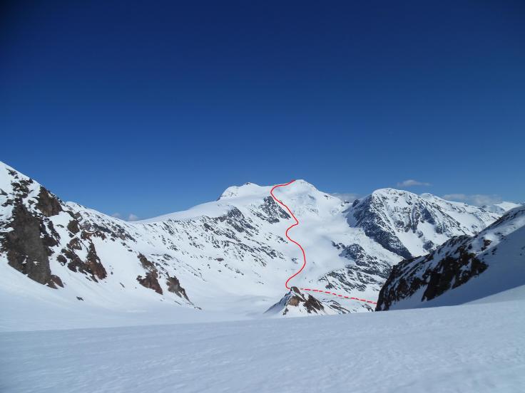 Tracciato di discesa dal Cevedale